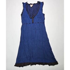 Cottagecore Chelsea Violet Sleeveless Knit Dress Women L Blue V-Neck Ruffle Trim